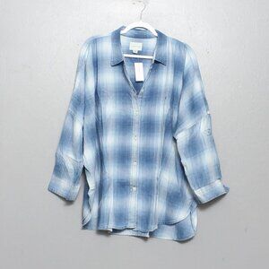 American Eagle NwT boxy for dolman sleeve oversized blue white plaid button up